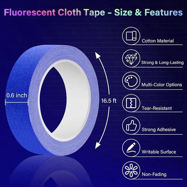 Alt view image 4 of 7 - 6 Pack Neon Gaffers Cloth Tape 0.6" x 16.5ft UV Blacklight Glow Tape