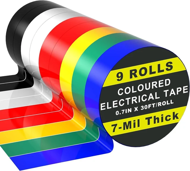 Main image of 9 Rolls Colored Electrical Tape (0.7 Inch by 30 Feet)