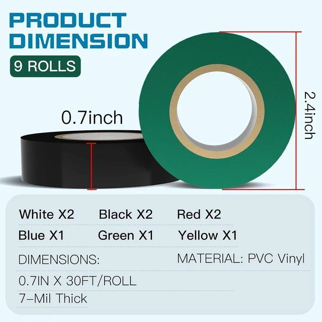 Alt view image 2 of 7 - 9 Rolls Colored Electrical Tape (0.7 Inch by 30 Feet)