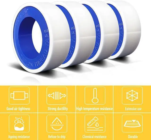 Alt view image 4 of 7 - VOTMELL 4 Rolls 1/2 Inch(W) X 520 Inches(L) Teflon Plumbers Tape,Pipe Sealing & Plumbing Thread Tape,PTFE Water Sealant Seal for Shower Head,White