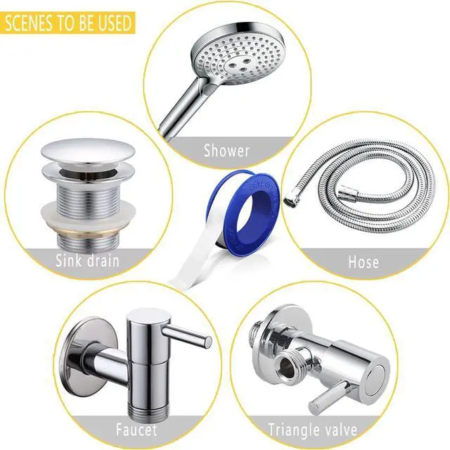 Alt view image 7 of 7 - VOTMELL 4 Rolls 1/2 Inch(W) X 520 Inches(L) Teflon Plumbers Tape,Pipe Sealing & Plumbing Thread Tape,PTFE Water Sealant Seal for Shower Head,White