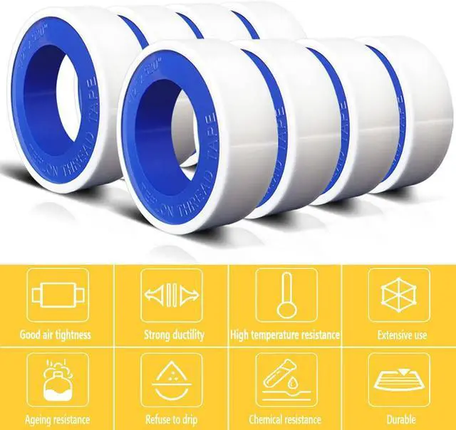 Alt view image 4 of 7 - VOTMELL 8 Rolls 1/2 Inch(W) X 520 Inches(L) Teflon Plumbers Tape,Pipe Sealing & Plumbing Thread Tape,PTFE Water Sealant Seal for Shower Head,White