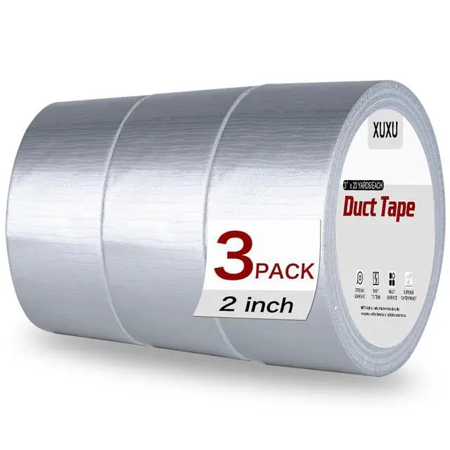 Main image of XUXU 3 Pack Duct Tape Heavy Duty Waterproof, Strong Adhesive Silver Duct Tape Bulk for Indoor Outdoor Repairs Tear by Hand, 60 Yards x 2 Inch Total
