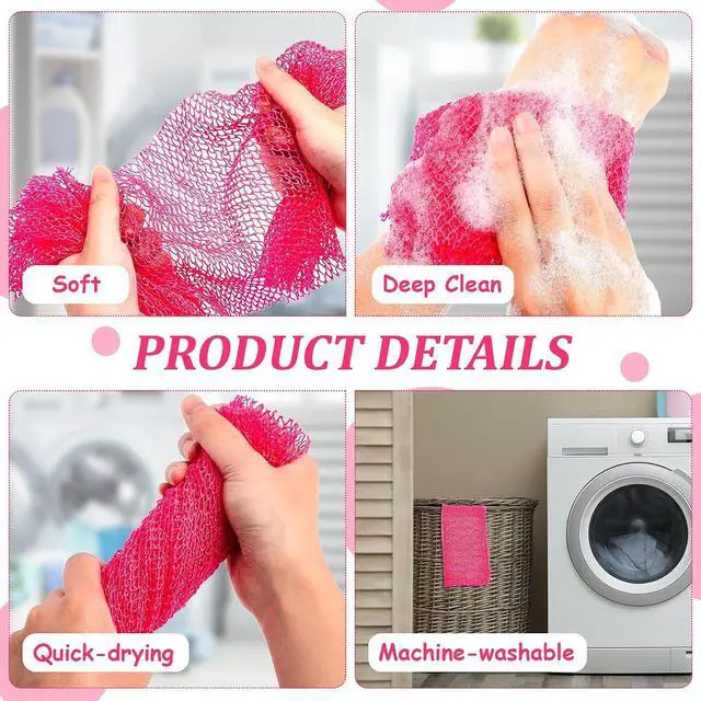 Alt view image 2 of 7 - Shappy 2 Pcs African Net Sponge Exfoliating Net African Body Scrubber Bath Rag Washcloth Towel Shower Body Back Scrubber Skin Smoother for Daily Use or Stocking Stuffer(Yellow, Pink)
