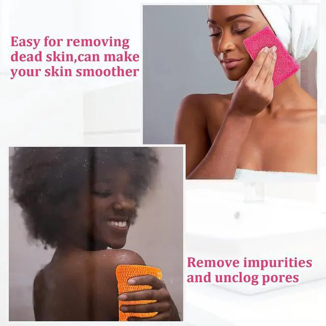 Alt view image 3 of 7 - Shappy 2 Pcs African Net Sponge Exfoliating Net African Body Scrubber Bath Rag Washcloth Towel Shower Body Back Scrubber Skin Smoother for Daily Use or Stocking Stuffer(Yellow, Pink)
