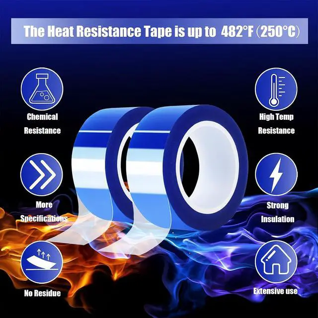 Alt view image 6 of 6 - MEBMIK 2 Rolls 20mm x16m(52FT) Blue Heat Tape High Temperature Heat Resistant Tape Heat Transfer Tape for Heat Sublimation Press Vinyl,No Residue