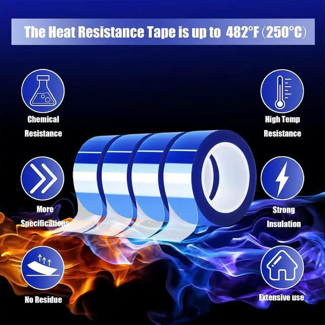 Alt view image 6 of 6 - MEBMIK 4 Rolls 20mm x16m(52FT) Blue Heat Tape High Temperature Heat Resistant Tape Heat Transfer Tape for Heat Sublimation Press Vinyl,No Residue