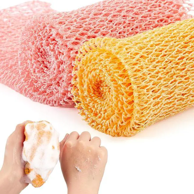 Main image of Shappy 2 Pcs African Net Sponge Exfoliating Net African Body Scrubber Bath Rag Washcloth Towel Shower Body Back Scrubber Skin Smoother for Daily Use or Stocking Stuffer(Peach Pink, Creamy)