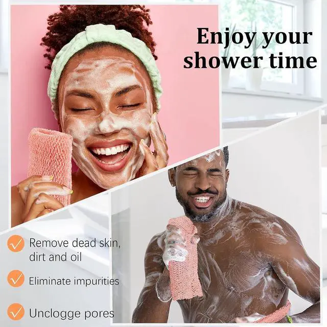Alt view image 2 of 6 - Shappy 2 Pcs African Net Sponge Exfoliating Net African Body Scrubber Bath Rag Washcloth Towel Shower Body Back Scrubber Skin Smoother for Daily Use or Stocking Stuffer(Peach Pink, Creamy)