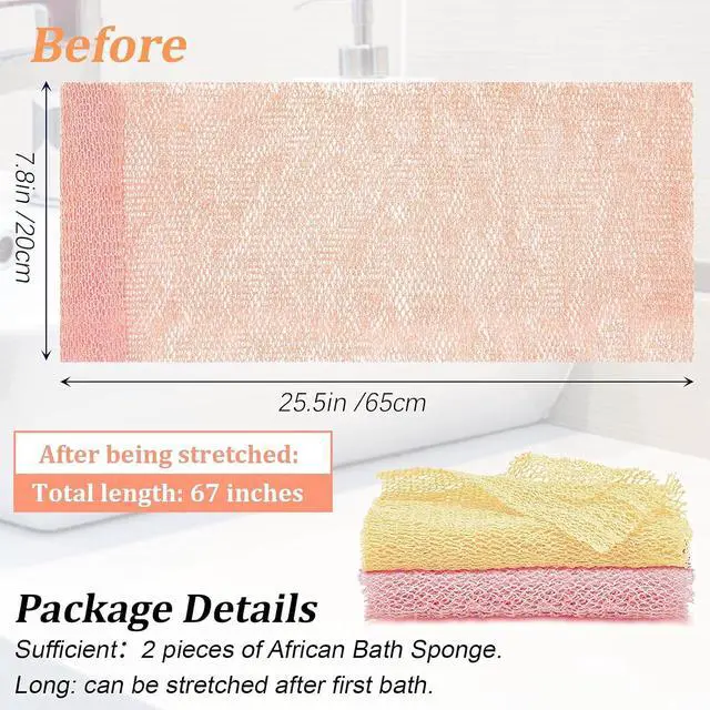 Alt view image 3 of 6 - Shappy 2 Pcs African Net Sponge Exfoliating Net African Body Scrubber Bath Rag Washcloth Towel Shower Body Back Scrubber Skin Smoother for Daily Use or Stocking Stuffer(Peach Pink, Creamy)