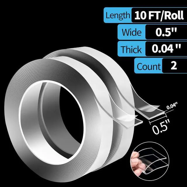 Alt view image 2 of 7 - Art3d Nano Double-Sided Acrylic Foam Tape, 1/24" x 1/2" x 10', 2-Roll Pack