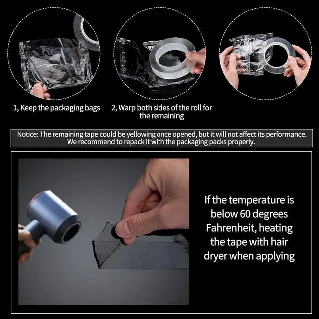 Alt view image 6 of 7 - Art3d Nano Double-Sided Acrylic Foam Tape, 1/24" x 1/2" x 10', 2-Roll Pack