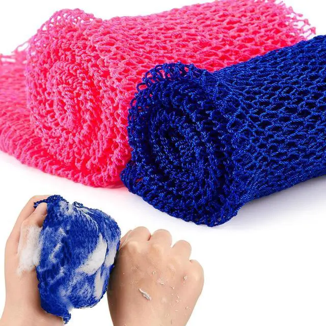 Main image of Shappy 2 Pcs African Net Sponge Exfoliating Net African Body Scrubber Bath Rag Washcloth Towel Shower Body Back Scrubber Skin Smoother for Daily Use or Stocking Stuffer(Dark Blue, Pink)