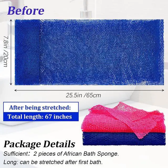 Alt view image 2 of 6 - Shappy 2 Pcs African Net Sponge Exfoliating Net African Body Scrubber Bath Rag Washcloth Towel Shower Body Back Scrubber Skin Smoother for Daily Use or Stocking Stuffer(Dark Blue, Pink)