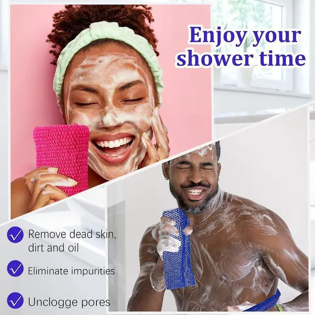 Alt view image 5 of 6 - Shappy 2 Pcs African Net Sponge Exfoliating Net African Body Scrubber Bath Rag Washcloth Towel Shower Body Back Scrubber Skin Smoother for Daily Use or Stocking Stuffer(Dark Blue, Pink)