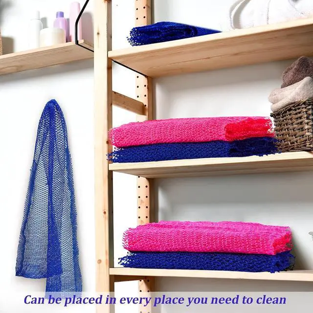 Alt view image 6 of 6 - Shappy 2 Pcs African Net Sponge Exfoliating Net African Body Scrubber Bath Rag Washcloth Towel Shower Body Back Scrubber Skin Smoother for Daily Use or Stocking Stuffer(Dark Blue, Pink)