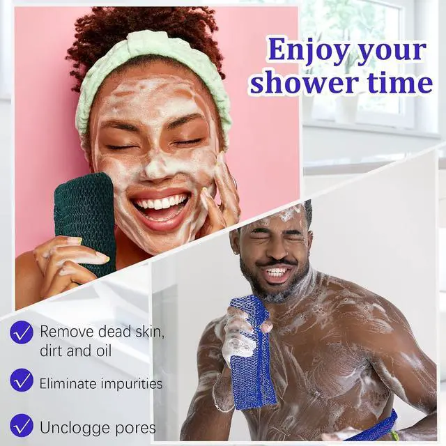 Alt view image 3 of 6 - Shappy 2 Pcs African Net Sponge Exfoliating Net African Body Scrubber Bath Rag Washcloth Towel Shower Body Back Scrubber Skin Smoother for Daily Use or Stocking Stuffer(Blue, Green)