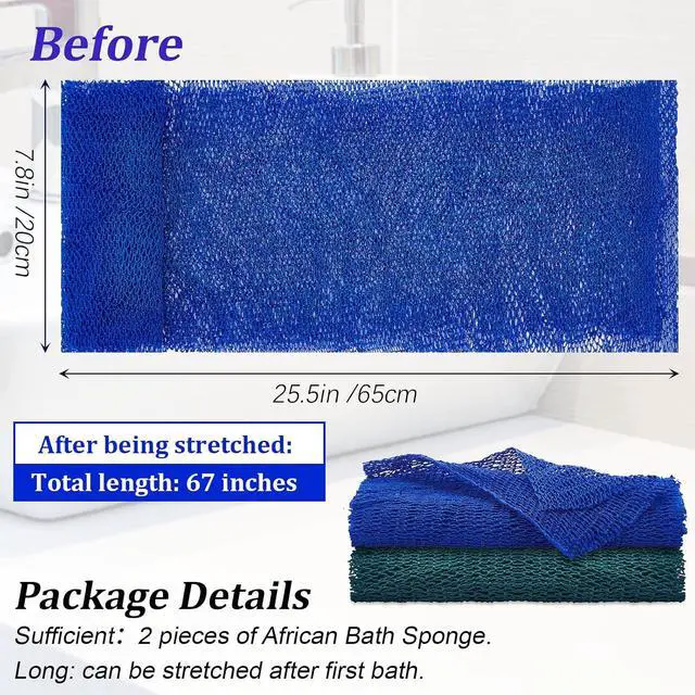 Alt view image 2 of 6 - Shappy 2 Pcs African Net Sponge Exfoliating Net African Body Scrubber Bath Rag Washcloth Towel Shower Body Back Scrubber Skin Smoother for Daily Use or Stocking Stuffer(Blue, Green)