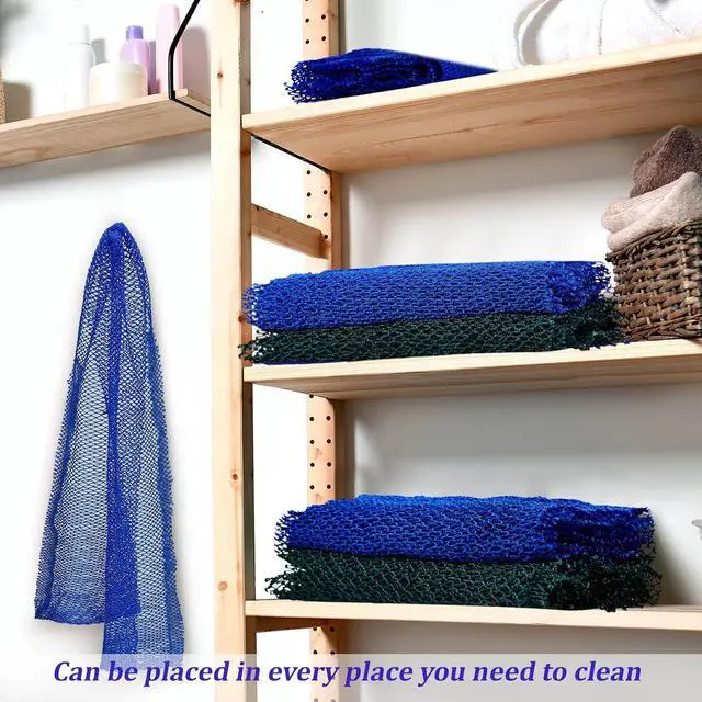 Alt view image 6 of 6 - Shappy 2 Pcs African Net Sponge Exfoliating Net African Body Scrubber Bath Rag Washcloth Towel Shower Body Back Scrubber Skin Smoother for Daily Use or Stocking Stuffer(Blue, Green)