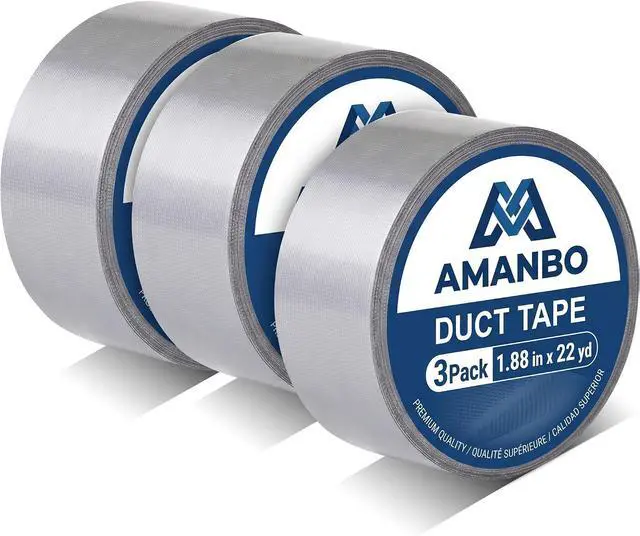 Main image of Amanbo 3-Pack Duct Tape Heavy Duty Waterproof Silver, 66 Yards x 1.88 Inch Total Strong Adhesive No Residue Bulk for Home Use, DIY, Projects, Outdoor Repairs Tear by Hand