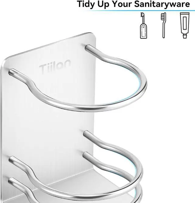 Alt view image 3 of 7 - Toothbrush Holder Wall Mounted, Bathroom Storage Stand for Razor, Toothpaste - Self Adhesive, Stainless Steel, Silver