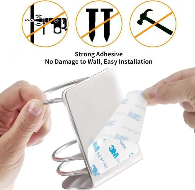 Alt view image 5 of 7 - Toothbrush Holder Wall Mounted, Bathroom Storage Stand for Razor, Toothpaste - Self Adhesive, Stainless Steel, Silver