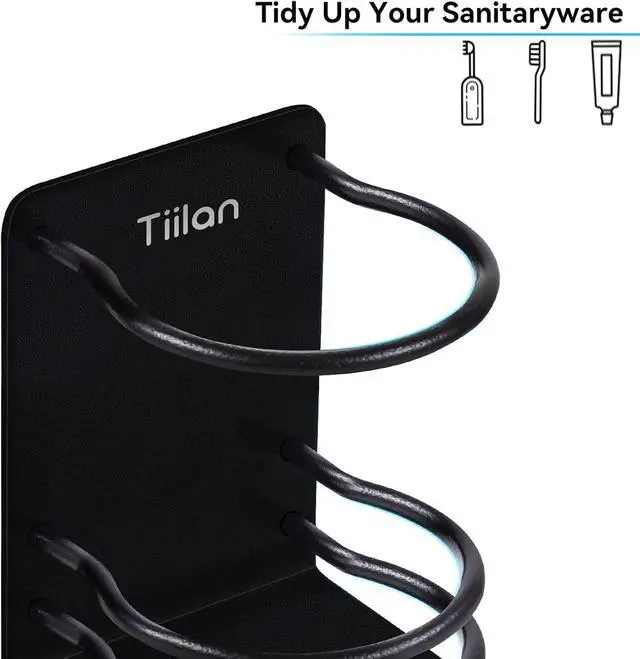 Alt view image 3 of 7 - Toothbrush Holder Wall Mounted, Bathroom Storage Stand for Razor, Toothpaste - Self Adhesive, Stainless Steel, Black