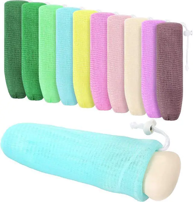 Main image of Boao 10 Pieces Mesh Soap Saver Bag Loofah for Bar, Exfoliating Shower