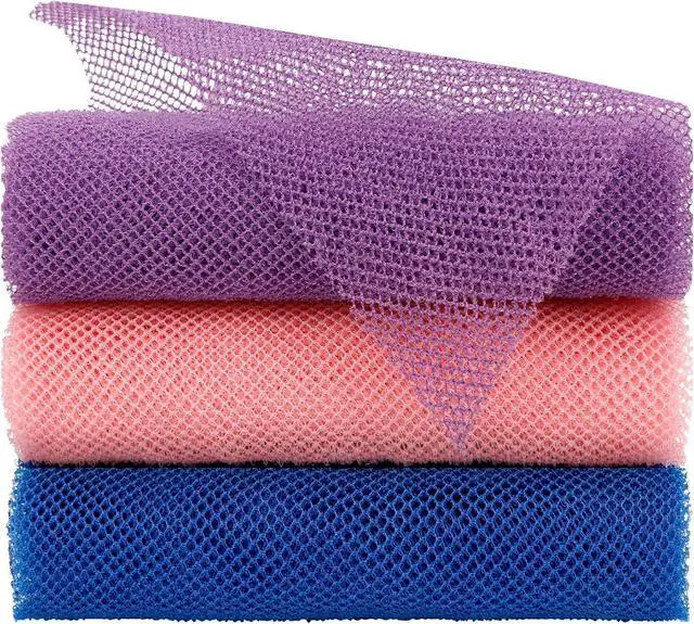 Main image of FARMOGA African Exfoliating Net African Bath Sponge African Net Long Net Bath Sponge African Wash Net Shower Body Scrubber Back Scrubber Skin Smoother (3pcs Blue,Pink,Purple)