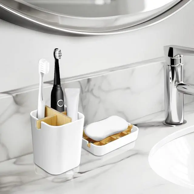 Alt view image 6 of 7 - Toothbrush Holders and Soap Holder Set, Bathroom Accessories Countertop