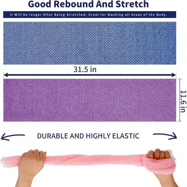 Alt view image 2 of 7 - FARMOGA African Exfoliating Net African Bath Sponge African Net Long Net Bath Sponge African Wash Net Shower Body Scrubber Back Scrubber Skin Smoother (3pcs Blue,Pink,Purple)