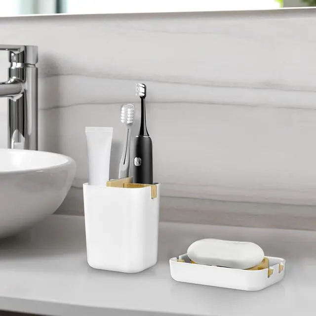 Alt view image 7 of 7 - Toothbrush Holders and Soap Holder Set, Bathroom Accessories Countertop