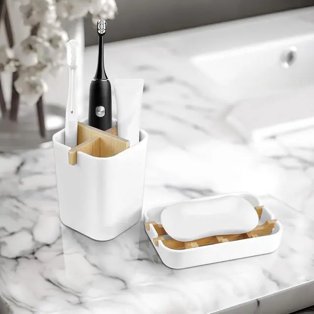 Alt view image 5 of 7 - Toothbrush Holders and Soap Holder Set, Bathroom Accessories Countertop