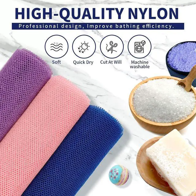 Alt view image 4 of 7 - FARMOGA African Exfoliating Net African Bath Sponge African Net Long Net Bath Sponge African Wash Net Shower Body Scrubber Back Scrubber Skin Smoother (3pcs Blue,Pink,Purple)