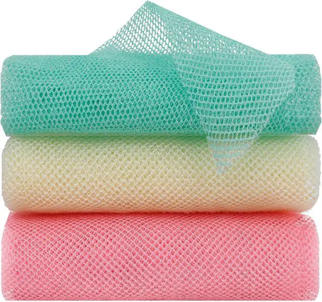 Main image of FARMOGA African Bath Sponge Long Net Bath Sponge Exfoliating Net Shower Body Scrubber Back Scrubber Skin Smoother (3pcs Pink, Beige, Green)