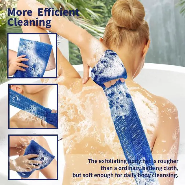Alt view image 5 of 7 - FARMOGA African Exfoliating Net African Bath Sponge African Net Long Net Bath Sponge African Wash Net Shower Body Scrubber Back Scrubber Skin Smoother (3pcs Blue,Pink,Purple)