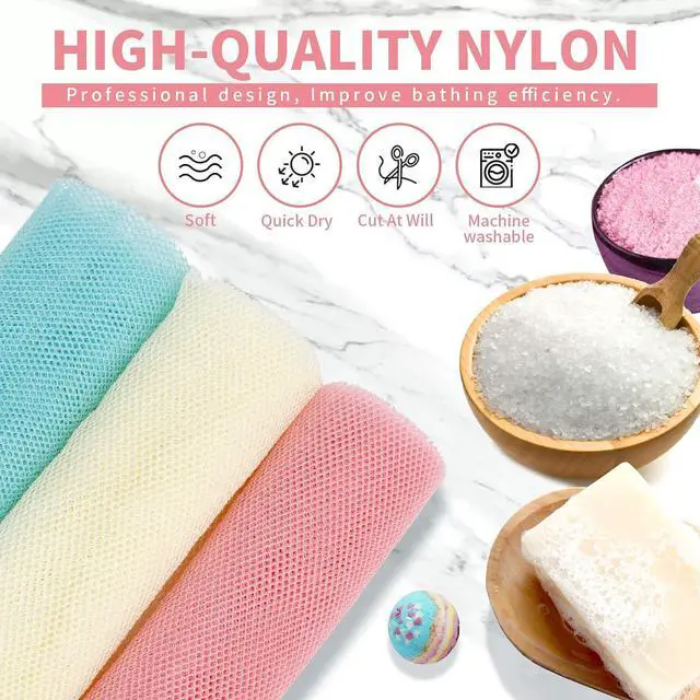 Alt view image 4 of 6 - FARMOGA African Bath Sponge Long Net Bath Sponge Exfoliating Net Shower Body Scrubber Back Scrubber Skin Smoother (3pcs Pink, Beige, Green)