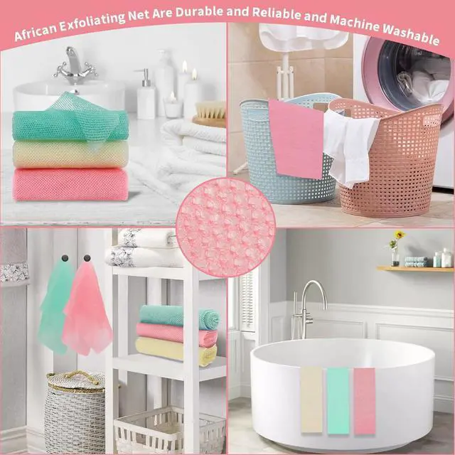 Alt view image 6 of 6 - FARMOGA African Bath Sponge Long Net Bath Sponge Exfoliating Net Shower Body Scrubber Back Scrubber Skin Smoother (3pcs Pink, Beige, Green)