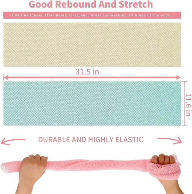 Alt view image 2 of 6 - FARMOGA African Bath Sponge Long Net Bath Sponge Exfoliating Net Shower Body Scrubber Back Scrubber Skin Smoother (3pcs Pink, Beige, Green)