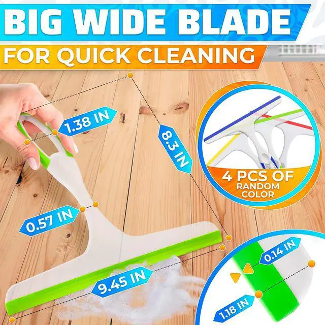 Alt view image 2 of 7 - 4 Pcs Hand Squeegee for Shower Glass, 9.45 in Silicone Blade