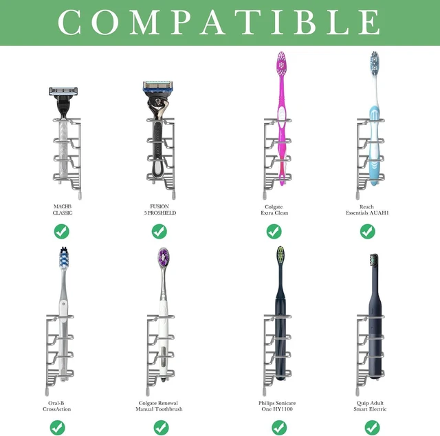 Alt view image 2 of 6 - Linkidea Stainless Steel Toothbrush Holder Stand for Shower, Bathroom, Wall Mount/Countertop 7 Slot Organizer for Manual Toothbrush, Compatible with Colgate Extra Clean, Oral-B CrossAction