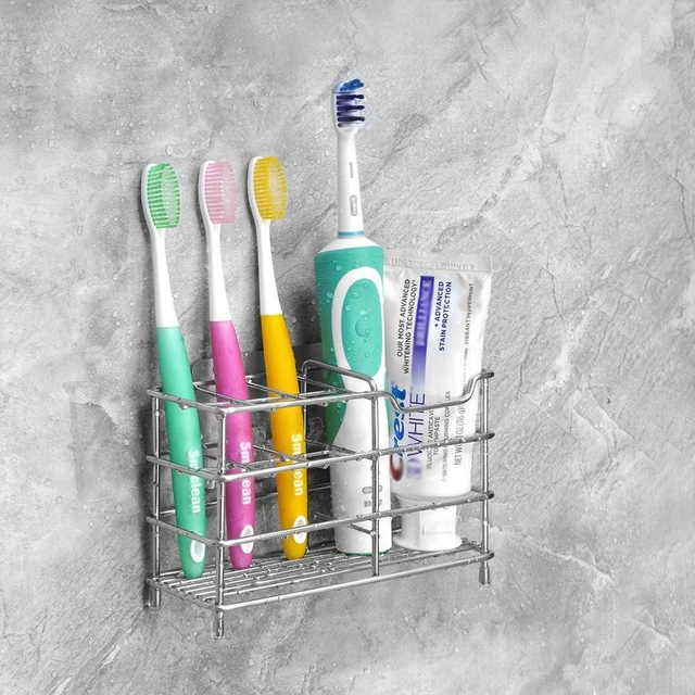 Alt view image 5 of 6 - Linkidea Stainless Steel Toothbrush Holder Stand for Shower, Bathroom, Wall Mount/Countertop 7 Slot Organizer for Manual Toothbrush, Compatible with Colgate Extra Clean, Oral-B CrossAction