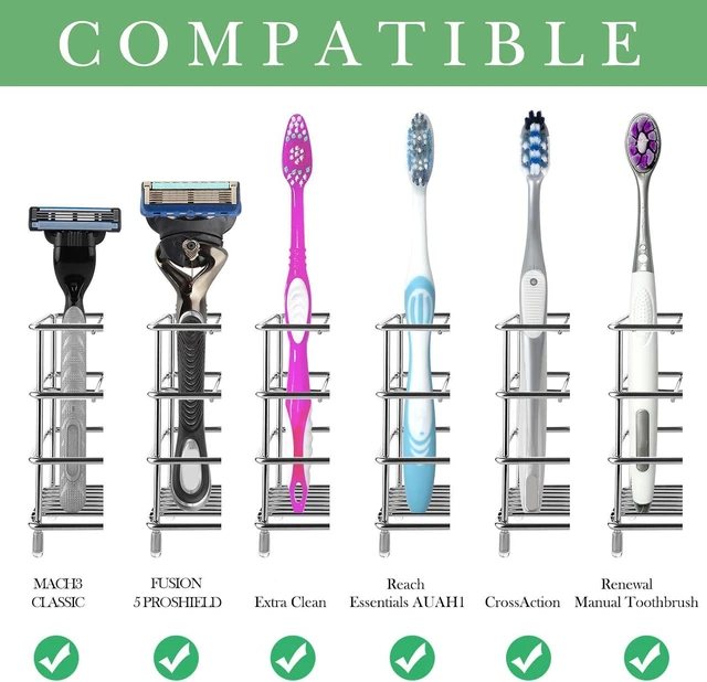 Alt view image 2 of 6 - Linkidea Wall Mount Toothbrush Holder for Bathroom, Stainless Steel Stand for Electric Toothbrush, Toothpaste, Razor, Self Adhesive/Countertop 5 Slots Organizer (Chrome)