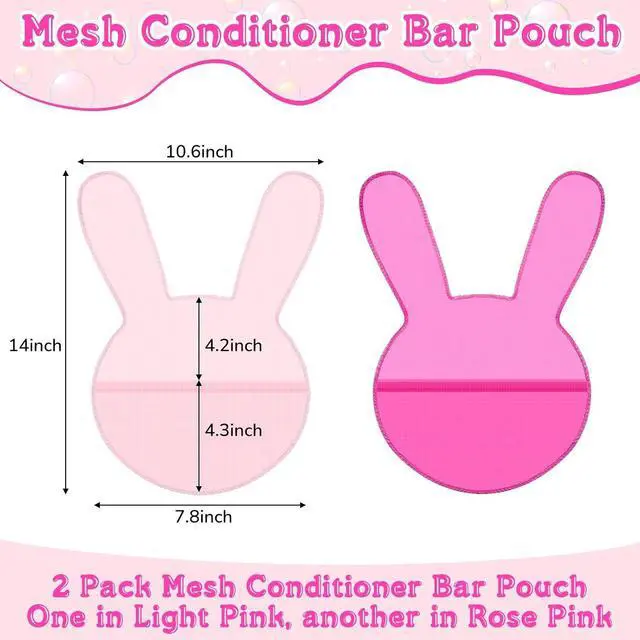 Alt view image 2 of 7 - Nuanchu 2 Pcs Shampoo Bar Holder Bag Soap Saver Bag Beauty Shampoo Conditioner Bar Pouch Rabbit Shape Travel Soap Holder Loofah Bubble Foam Net Savers (Light Pink, Rose Pink,L)