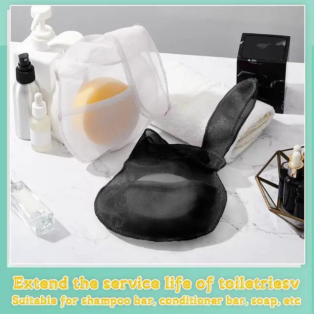 Alt view image 2 of 7 - Nuanchu 2 Pcs Shampoo Bar Holder Bag Soap Saver Bag Beauty Shampoo Conditioner Bar Pouch Rabbit Shape Travel Soap Holder Loofah Bubble Foam Net Savers(Black, White,L)
