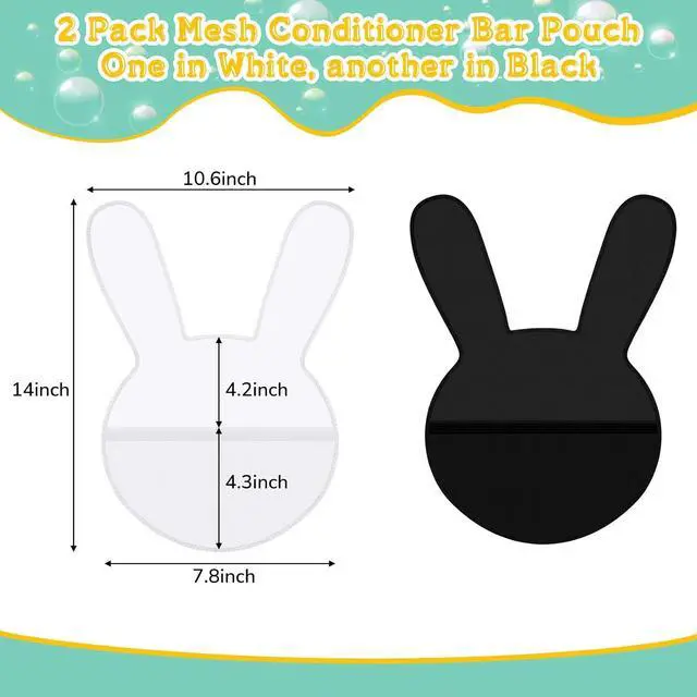 Alt view image 3 of 7 - Nuanchu 2 Pcs Shampoo Bar Holder Bag Soap Saver Bag Beauty Shampoo Conditioner Bar Pouch Rabbit Shape Travel Soap Holder Loofah Bubble Foam Net Savers(Black, White,L)