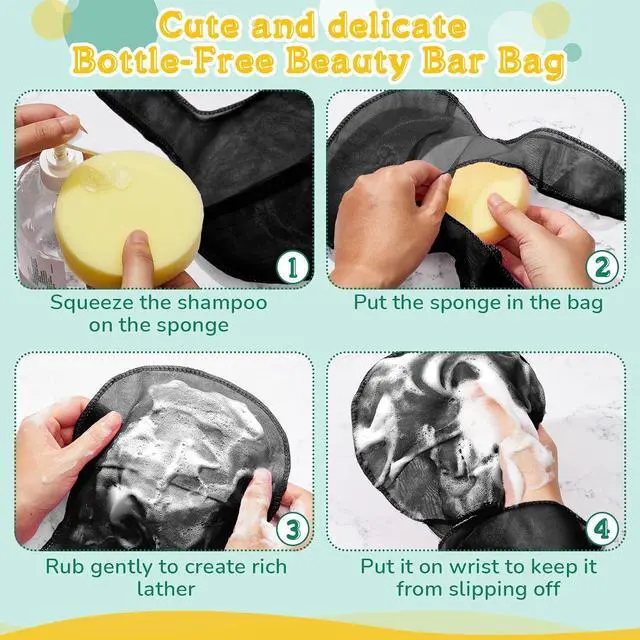 Alt view image 4 of 7 - Nuanchu 2 Pcs Shampoo Bar Holder Bag Soap Saver Bag Beauty Shampoo Conditioner Bar Pouch Rabbit Shape Travel Soap Holder Loofah Bubble Foam Net Savers(Black, White,L)