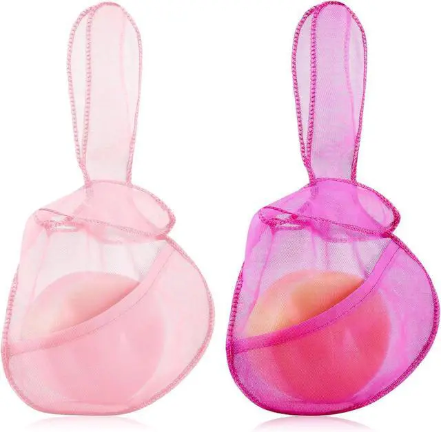 Main image of Nuanchu 2 Pcs Shampoo Bar Holder Bag Soap Saver Bag Beauty Shampoo Conditioner Bar Pouch Rabbit Shape Travel Soap Holder Loofah Bubble Foam Net Savers (Light Pink, Rose Pink,L)