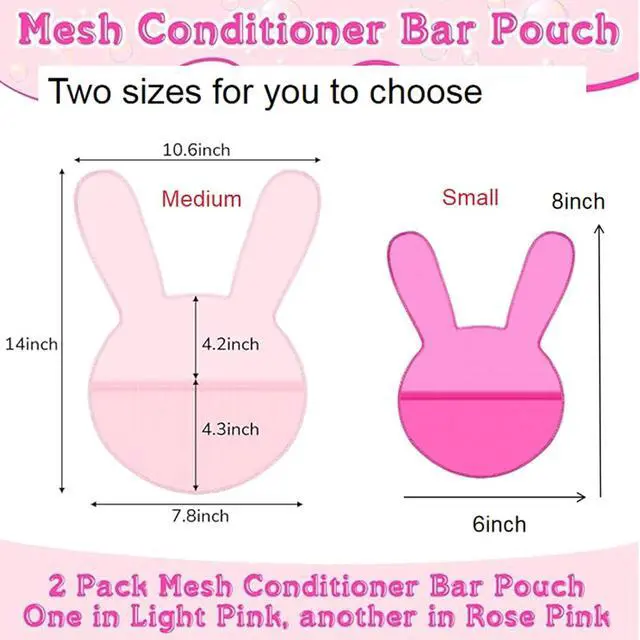 Alt view image 2 of 6 - Nuanchu 2 Pcs Shampoo Bar Holder Bag Soap Saver Bag Beauty Shampoo Conditioner Bar Pouch Rabbit Shape Travel Soap Holder Loofah Bubble Foam Net Savers(Light Pink, Rose Pink,S)