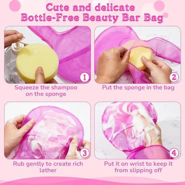 Alt view image 3 of 7 - Nuanchu 2 Pcs Shampoo Bar Holder Bag Soap Saver Bag Beauty Shampoo Conditioner Bar Pouch Rabbit Shape Travel Soap Holder Loofah Bubble Foam Net Savers (Light Pink, Rose Pink,L)